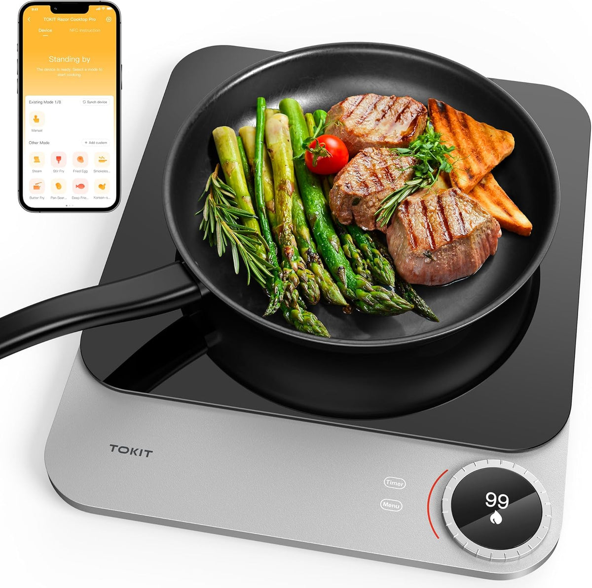 Plaque à induction TOKIT, réglable, 100 W, 20 mm, 280 mm, 99 niveaux, 3 °C, portable, OLED