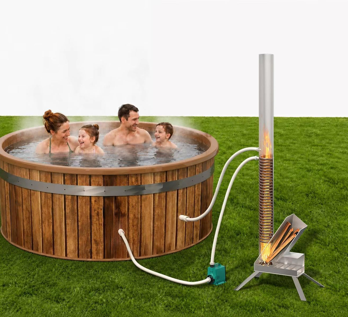 Pompe à chaleur pour piscine, Chauffage de piscine d'extérieur en bois, acier inoxydable, ECOPOOLTECH, portable, échangeur de chaleur