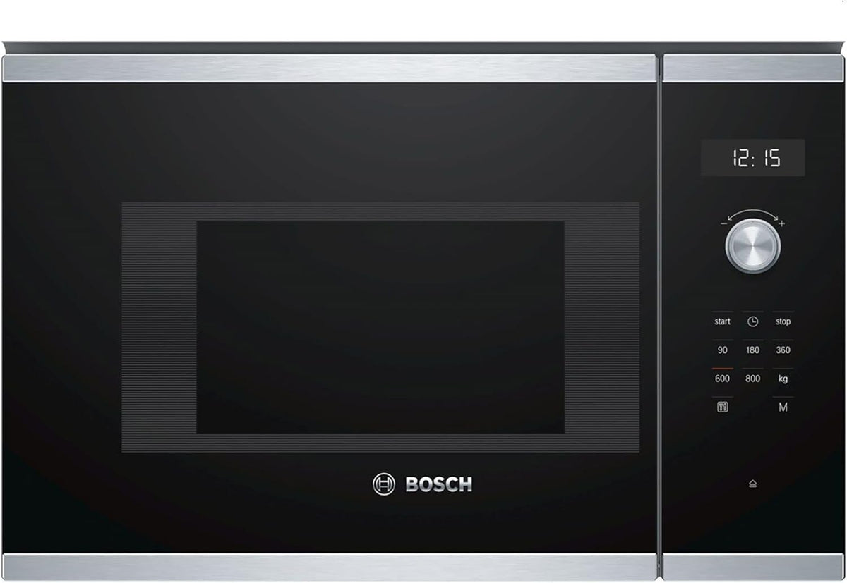 Four micro-ondes, acier inoxydable, éclairage LED, Micro-ondes uniquement 20 L 800 W Noir, Bosch, 25, 5 cm, 90 W, 180 W, 360 W, 600 W, BFL524MS0