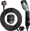 Station de charge, Chargeur de voiture EV type 2 vers prise 3 broches UK 10 m 3 kW 6-13 A, éclairage LED, EVTRAVEL, réglable, minuterie, portable