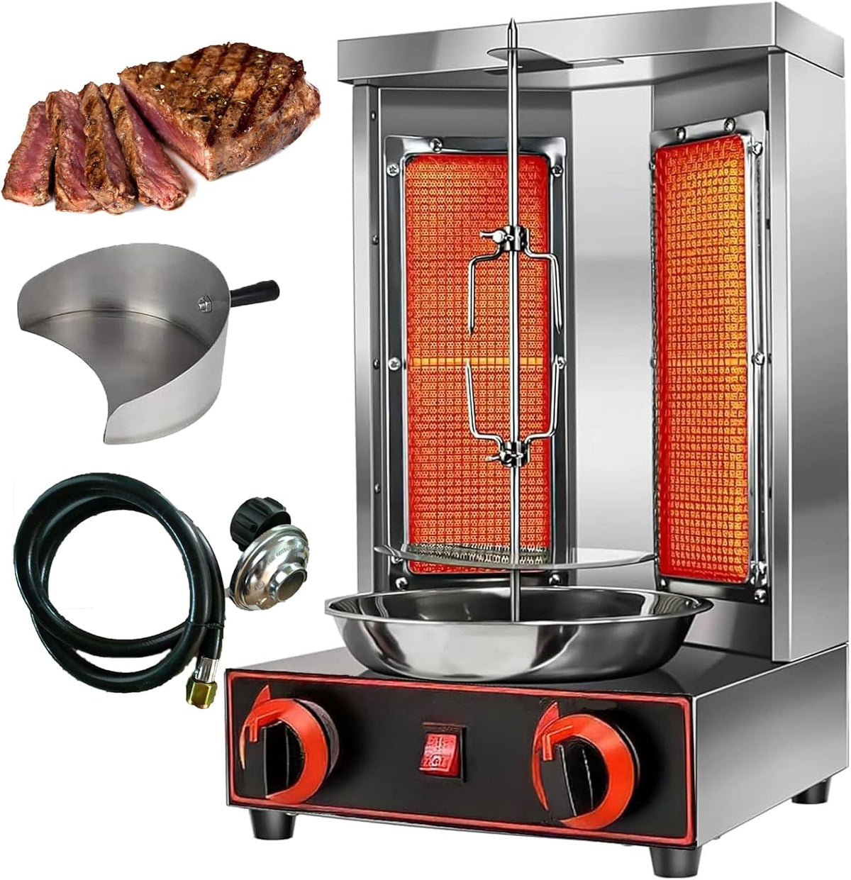 Grill électrique, Pour La Maison, Machine De Cuisson De Poulet Shawarma Avec 2/3 Brûleurs, acier inoxydable, La Cui 2 Heads