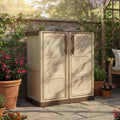 Armoire, Mobilier d'extérieur avec 2 portes, Dmora, 100% Made in Italy, réglable, Beige et Marron, Finition à carreaux