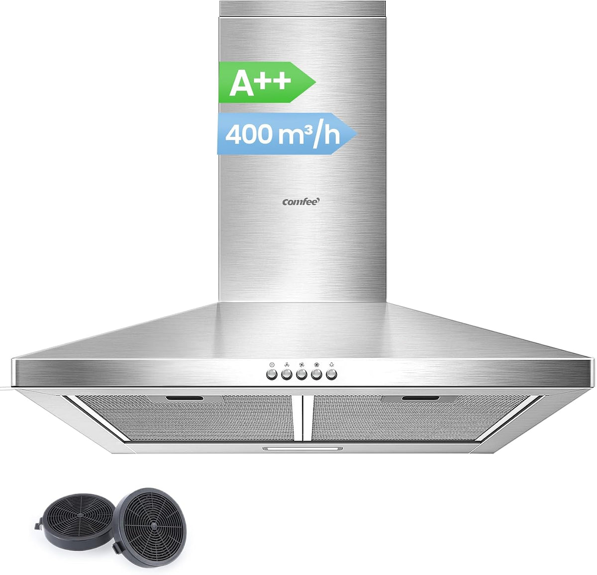 Comfee CH60A17EM400SS-EU Hotte aspirante, 23 Modes, éclairage LED, acier inoxydable, 400 m3/h, 60cm, 11.5W, réglable, Argenté