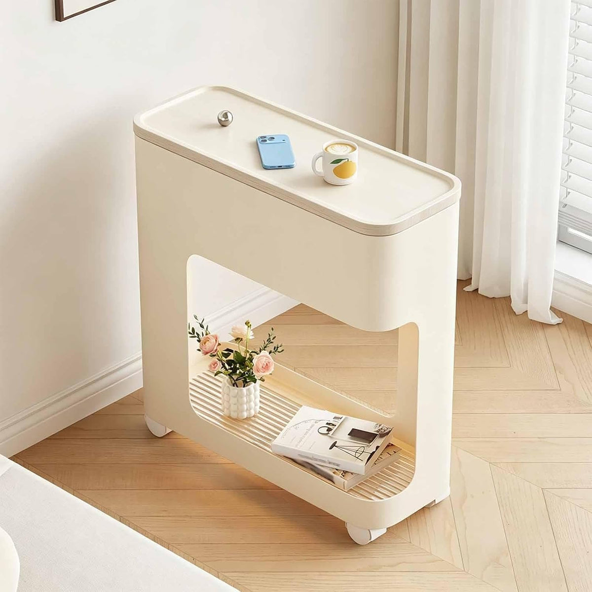 Table basse, verre, Table d'Appoint Étroite et Compacte à 2 Niveaux avec Étagère Ouverte, KAFHGEIN, 55 cm