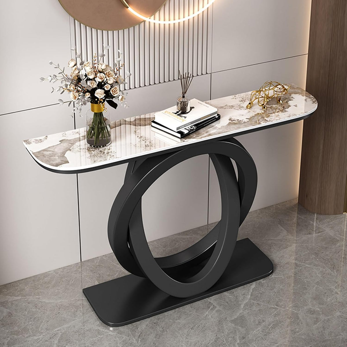 Console, tables d'appoint contemporaines pour salon, IRHIGBGX, Table d'entrée en marbre, table d'appoint étroite, longues tables style campagnard