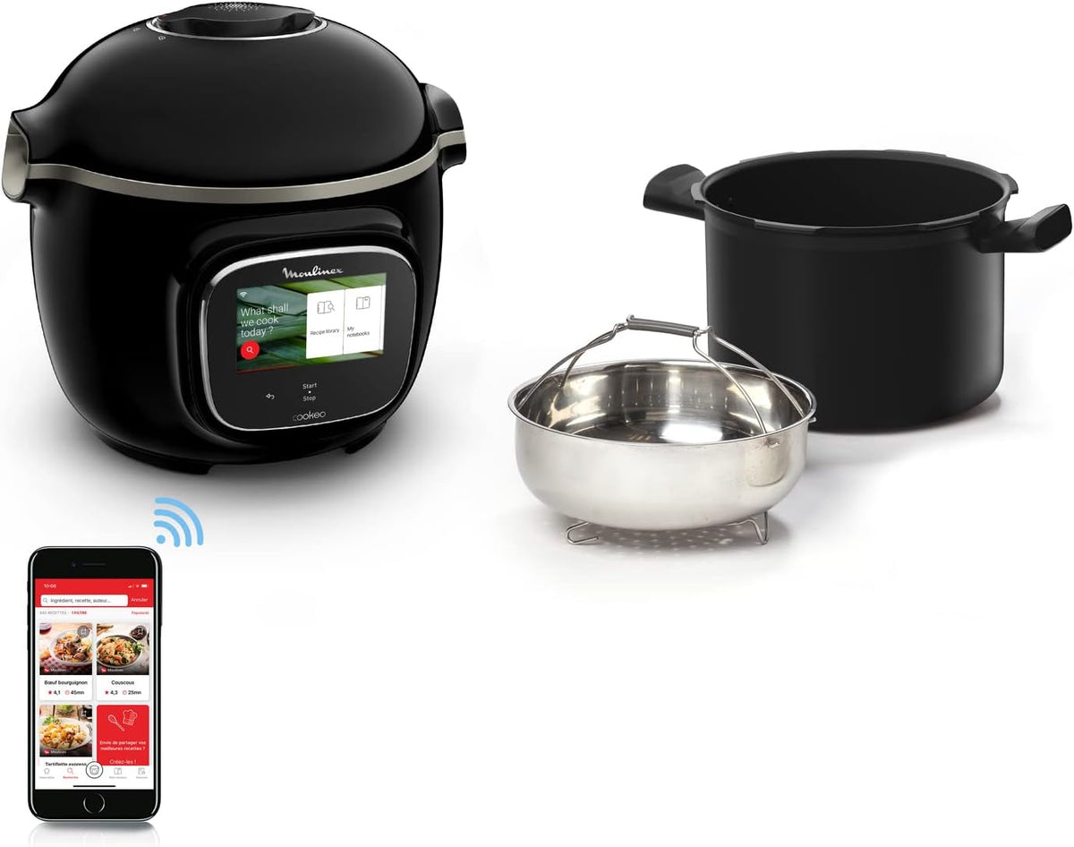 Moulinex Multicuiseur, Wi-Fi, 6 L, 13 modes, Noir, commande tactile