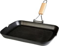 WECOOK! Poêle gril, pliable, Poignée en Bois Pliable, 34 × 24 cm, 5 mm, Épaisseur 5 mm, 5mm, Antiadhésive ILAG sans PFOA, Fonte d'Aluminium, Gaz