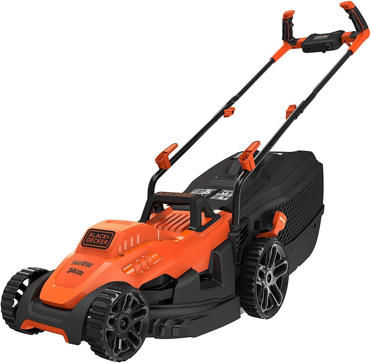 Tondeuse BLACK+DECKER 400m2 BEMW461BH-QS, réglable, 34 cm, Idéale pour 300 à 400m2, 70 mm, 60 et 70 mm, 1400W, 34cm, 6 hauteurs réglables de 20