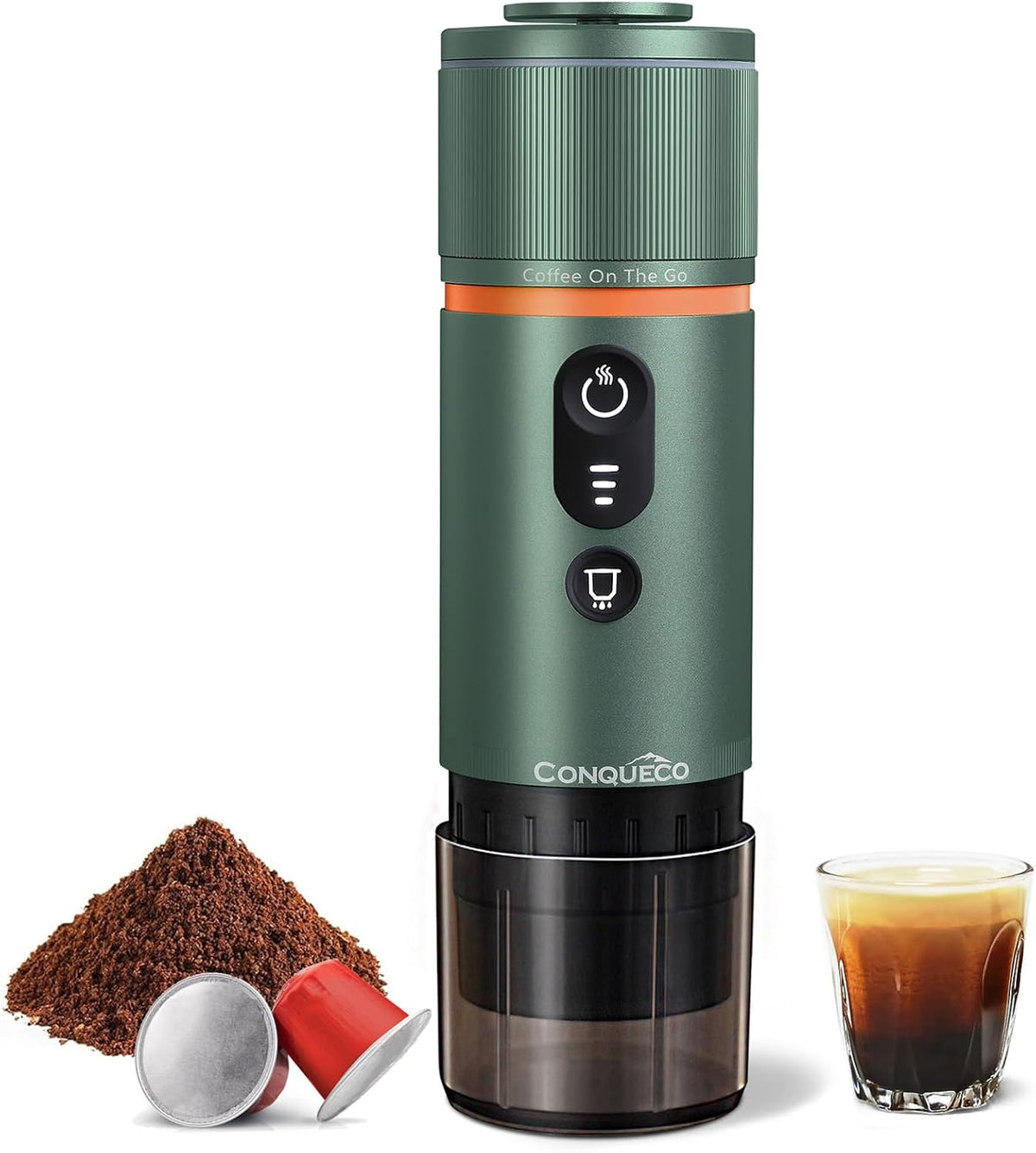 CONQUECO Machine à café, 50 ml, Compatible avec les Capsules Nespresso et les Capsules Starbucks, vert pourêt, 80 ml, portable