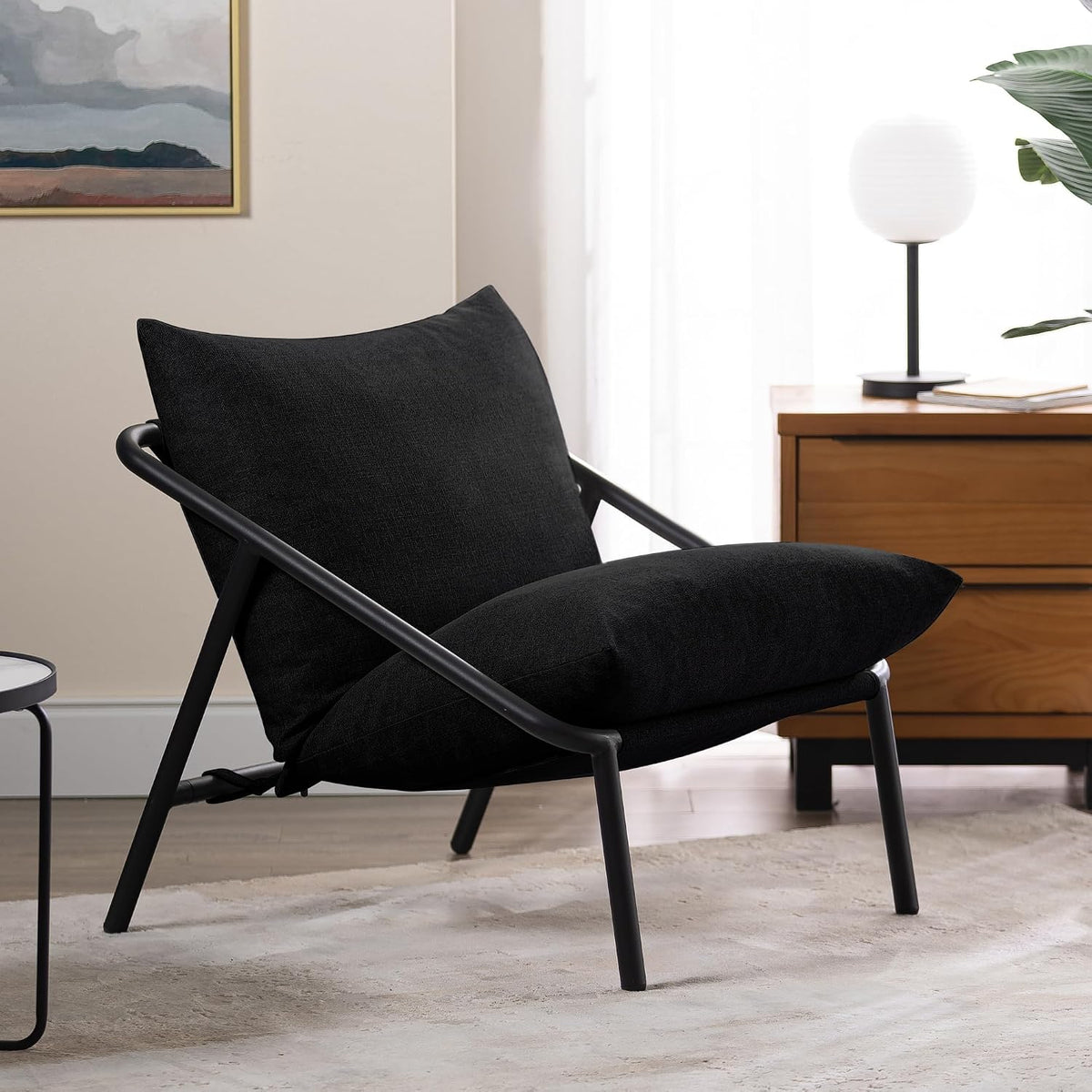 Fauteuil, Structure en métal avec Coussins en Mousse déchiquetée, Zinus, Noir, Chaise d'appoint Ada Sling