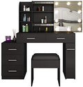Coiffeuse, 5 tiroirs, éclairage LED, Idéale pour la Chambre et Le Salon, 5 tiroirs et 4 Compartiments, pliable, Tabouret rembourré