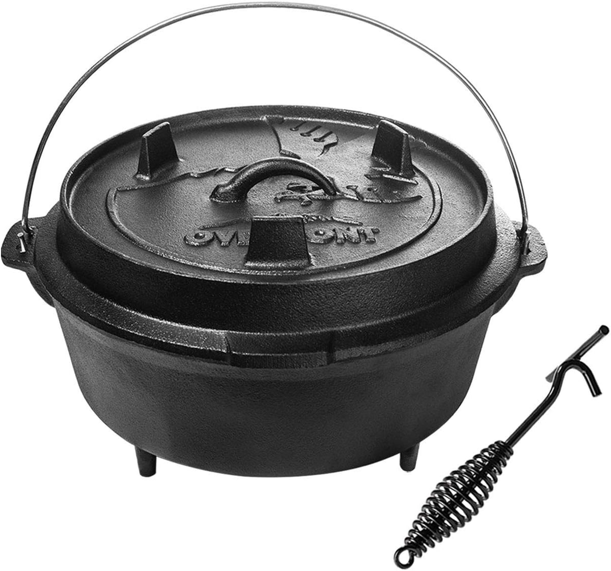 OVERMONT Four hollandais, 6, 3 L, Dutch four 2-en-1 en Fonte avec Pieds, Noir