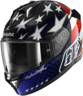 Casque intégraux, éclairage LED, Casque Moto Intégral SKWAL i3 US Flag x Troy Lee Designs Bleu Rouge Blanc BRW, Shark