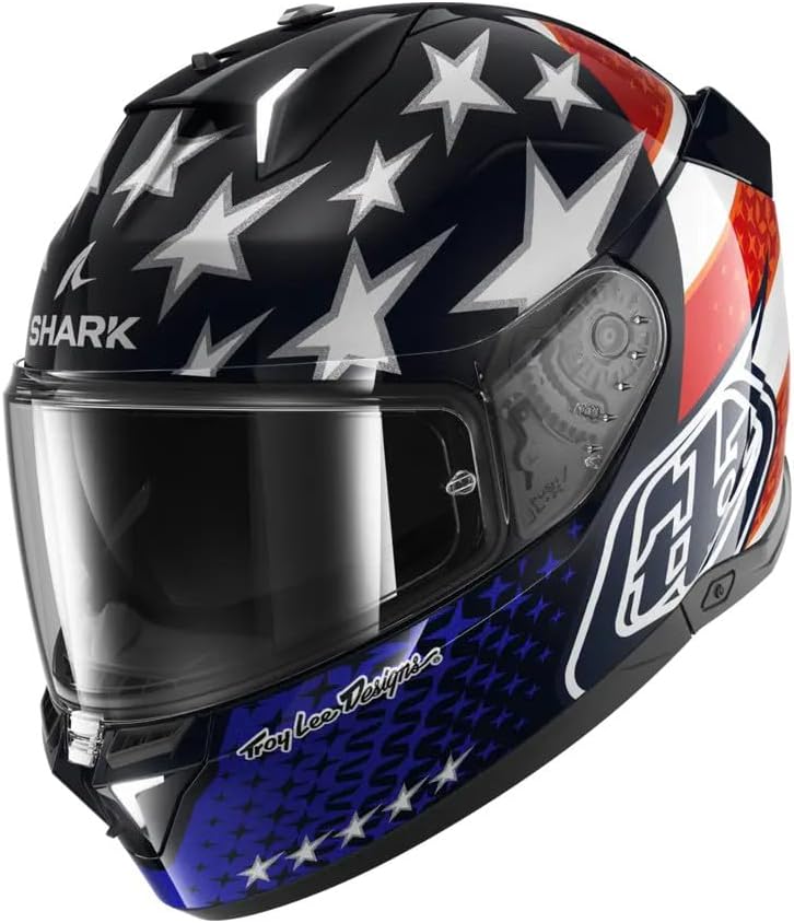 Casque intégraux, éclairage LED, Casque Moto Intégral SKWAL i3 US Flag x Troy Lee Designs Bleu Rouge Blanc BRW, Shark