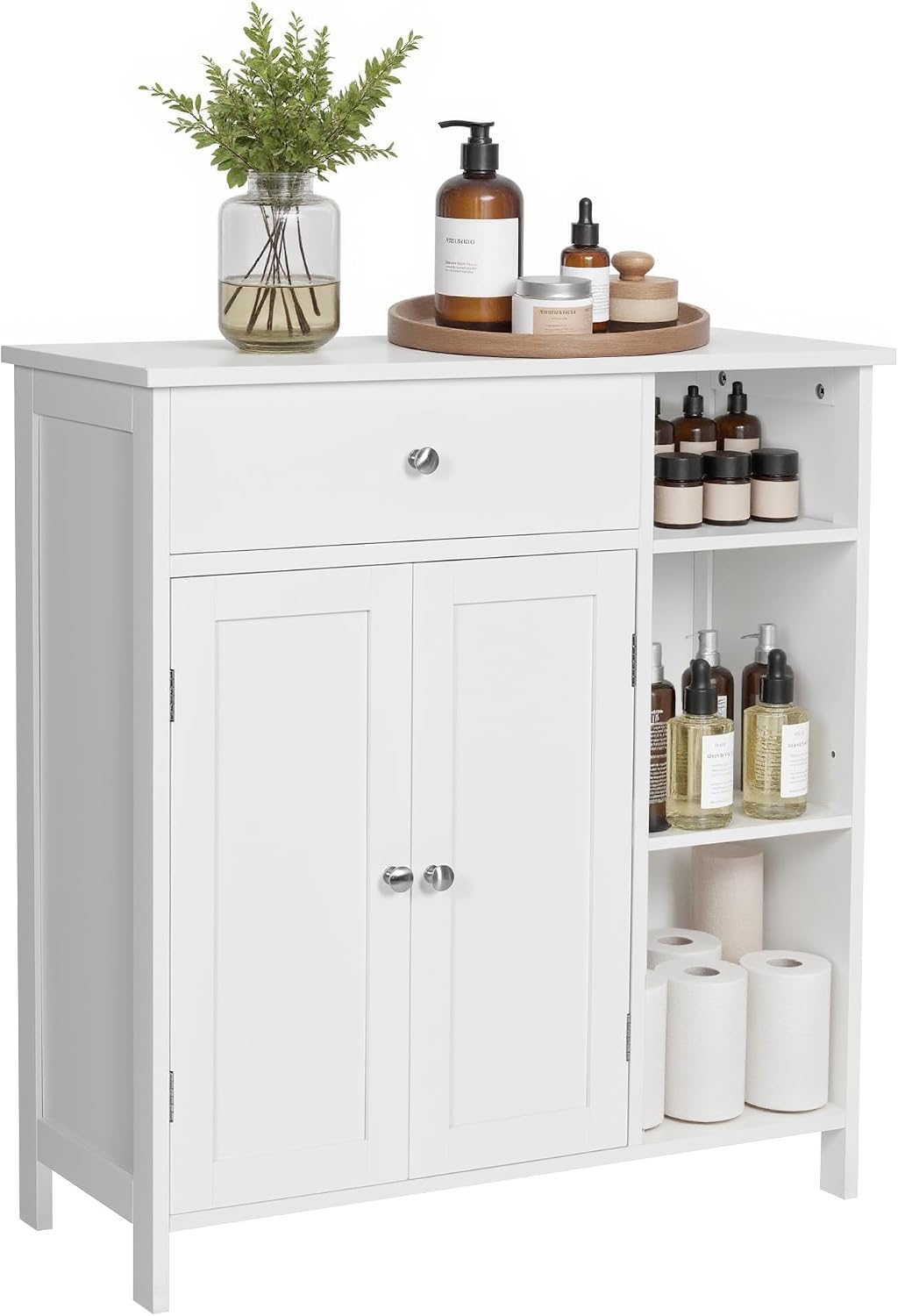Meuble sur pied, 75 × 30 × 80 cm, réglable, VASAGLE, 30 × 75 × 80 cm, Armoire avec tiroir, Meuble de Salle de Bain
