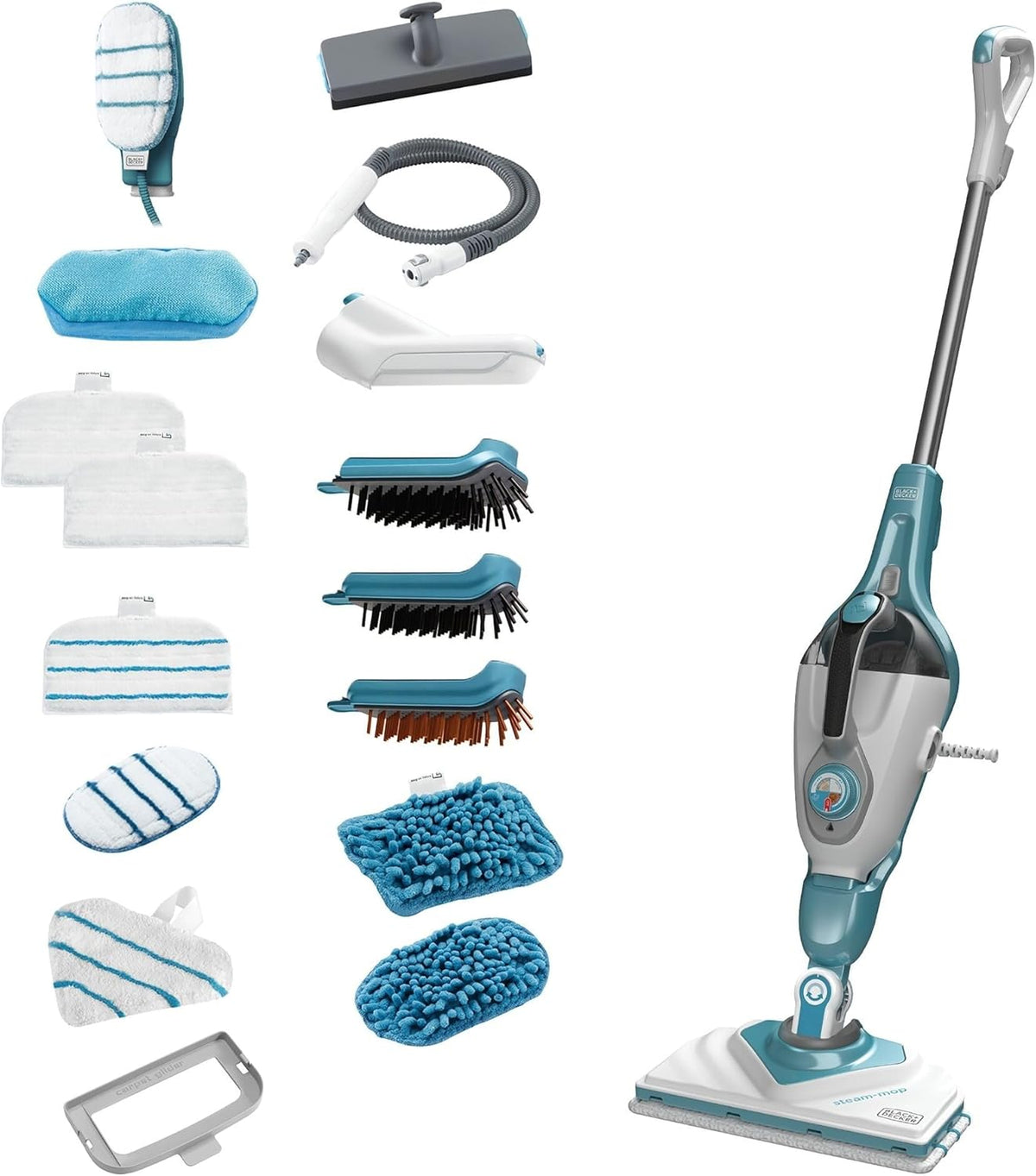Balai vapeur, 1600 W, BLACK+DECKER, 500 ML, 2-en-1 BHSM1615DAM-QS, portable, fonction vapeur, réservoir d'eau