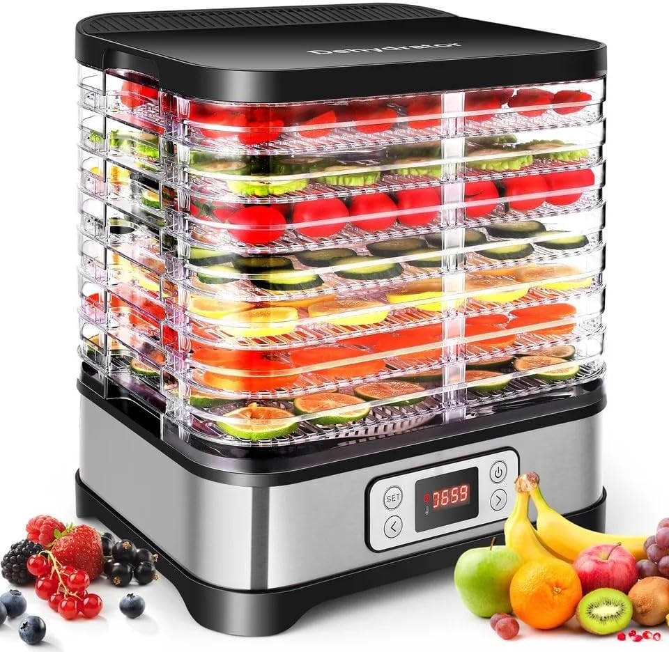 Déshydrateur, 37 × 30 × 32 cm, Séchoir à Fruits et Légumes avec Minuterie et Température Réglable, pour Viande, COOCHEER, 400W, 50°C, 70°C
