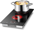 Top 99min Plaque de cuisson, 30 cm, acier inoxydable, 49 × 26.2 cm, 9 niveaux, 3000W, 1800W, 1200W, Plaque Vitrocéramique 2 feux, Noir, verre