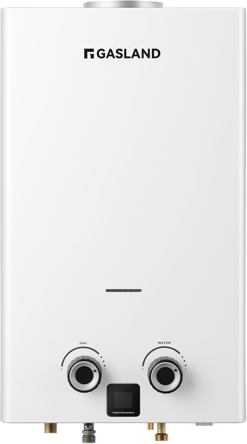 GASLAND Chauffe-eau à gaz, éclairage LED, acier inoxydable, 110 mm, 50 cm, BG264 28-30mbar, 10L, 37mbar, propane