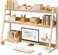 Bureau, 2 niveaux, idéal pour l'organisation et le rangement, Structure robuste en acier, finitions élégantes blanches et chêne