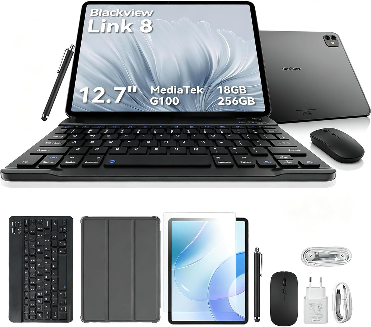 Blackview Tablette tactile, Link 8 Tablette 13 Pouces avec Clavier, Mode PC, G100 18Go, 8400mAh, 90 Hz, 8400 mAh, 18W, Gemini AI MediaTek G100