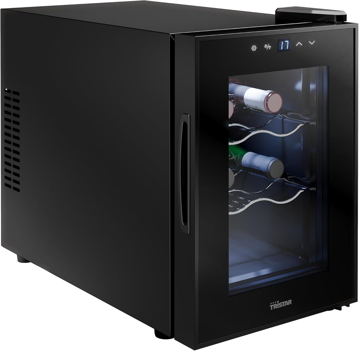 Cave à vin, verre, Pour 6 bouteilles maximum, éclairage LED, 17 L, Tristar, 26, 5 × 39, 3 × 51, 5 cm, 35 dB, WR-7506, 18 °C, Écran LED tactile
