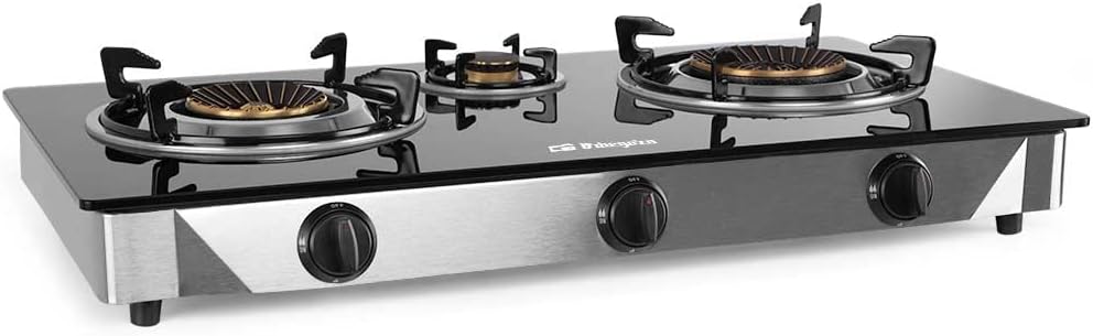 Orbegozo Cuisinière, acier inoxydable, 2 brûleurs, 4, 3 kW, 3, 4 kW, 0, 75 kW, 2 brûleurs triple couronne, corps en acier inoxydable, verre