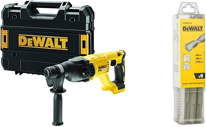 DeWalt Marteau perforateur, Perforateur-Burineur SDS-PLUS Brushless 2.6J 18V, 10 mm, 80 mm, 22 mm, Vitesse & Jeu de 6 Forets SDS-PLUS, 13mm, 4Ah