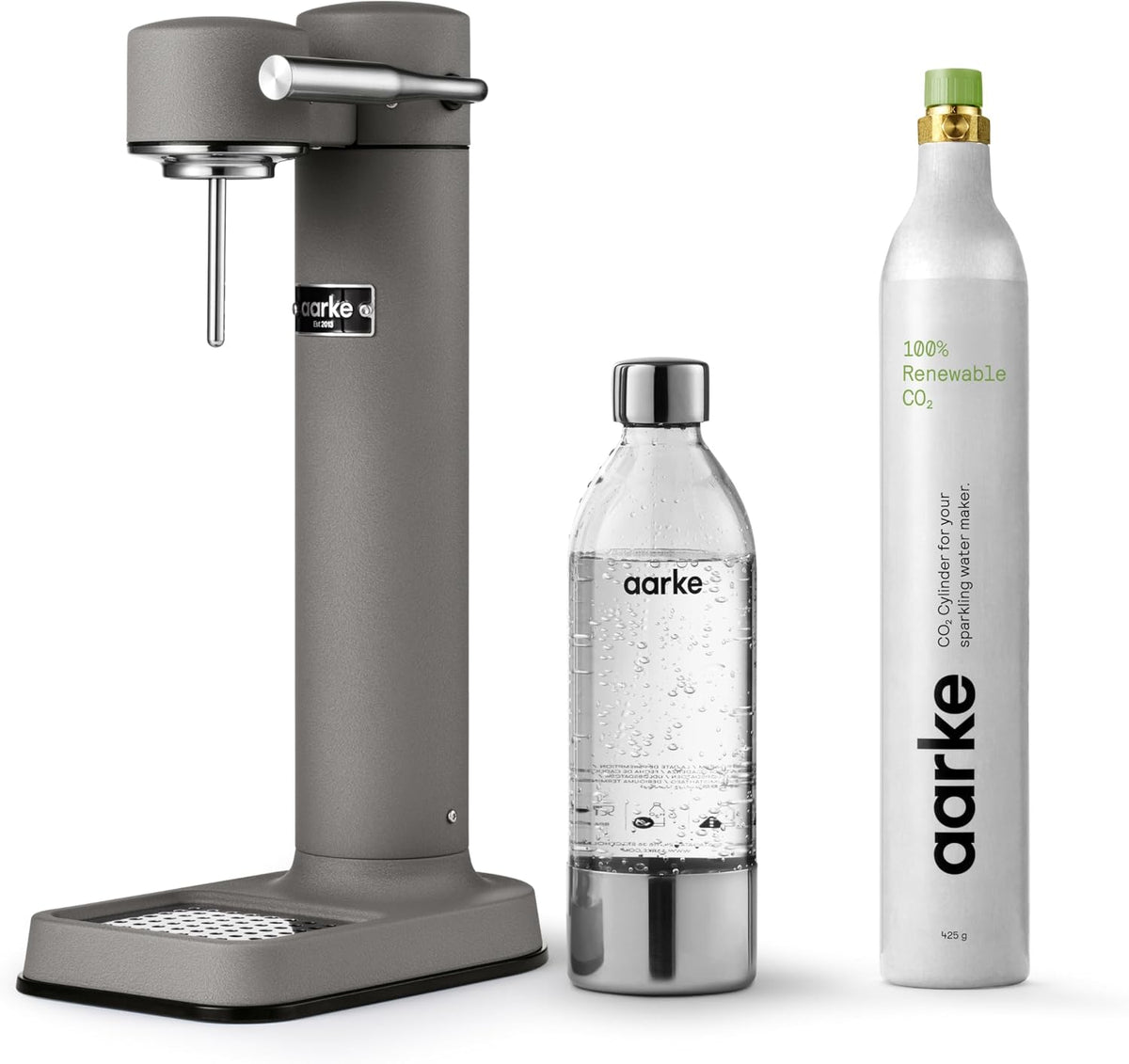 Machine à eau pétillante et sodas aarke, 800 ml, acier inoxydable, 60 L, volume 800 ml, 60L, 1 bouteille, gris mat, réutilisable