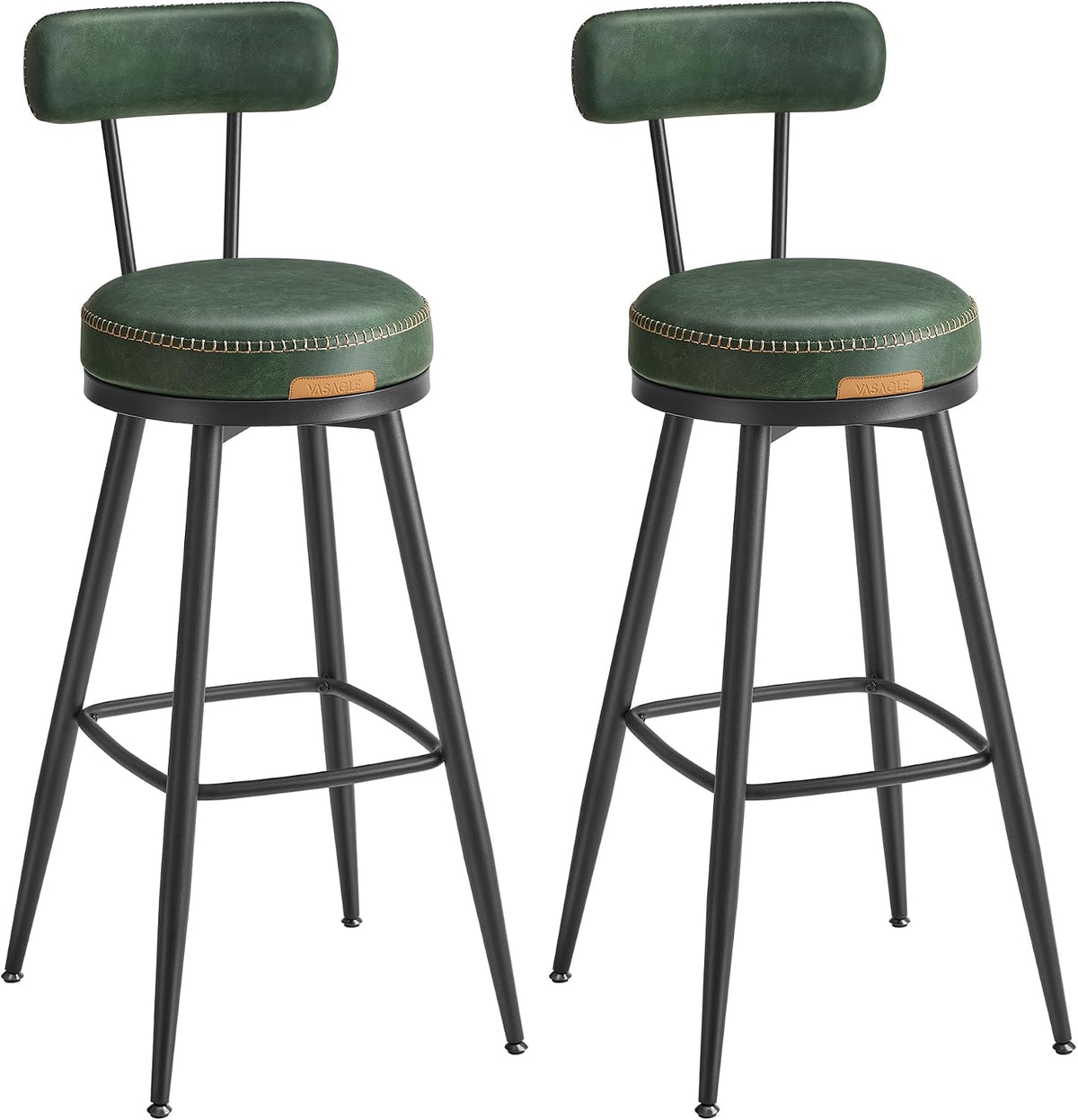 Tabouret, réglable, 8 cm, VASAGLE, Lot de 2, Rembourré, Dossier