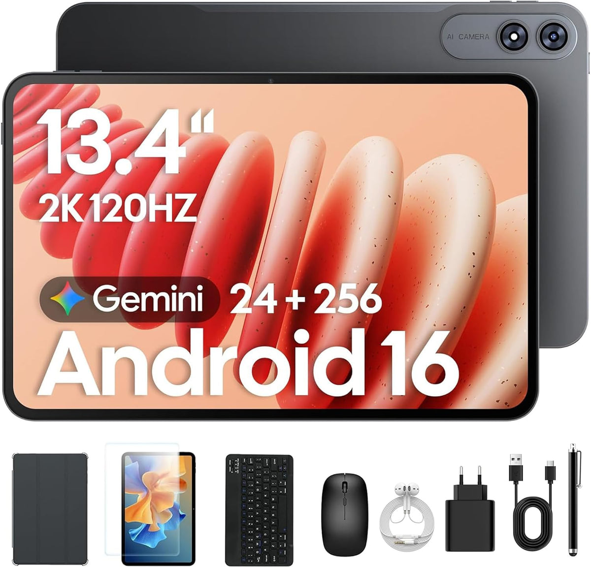 Tablette tactile, 2026 Tablette Améliorée 13, 4 Pouces Android 16 avec Clavier, verre, TABWEE, 13 pouces, 120 Hz, 180 Hz