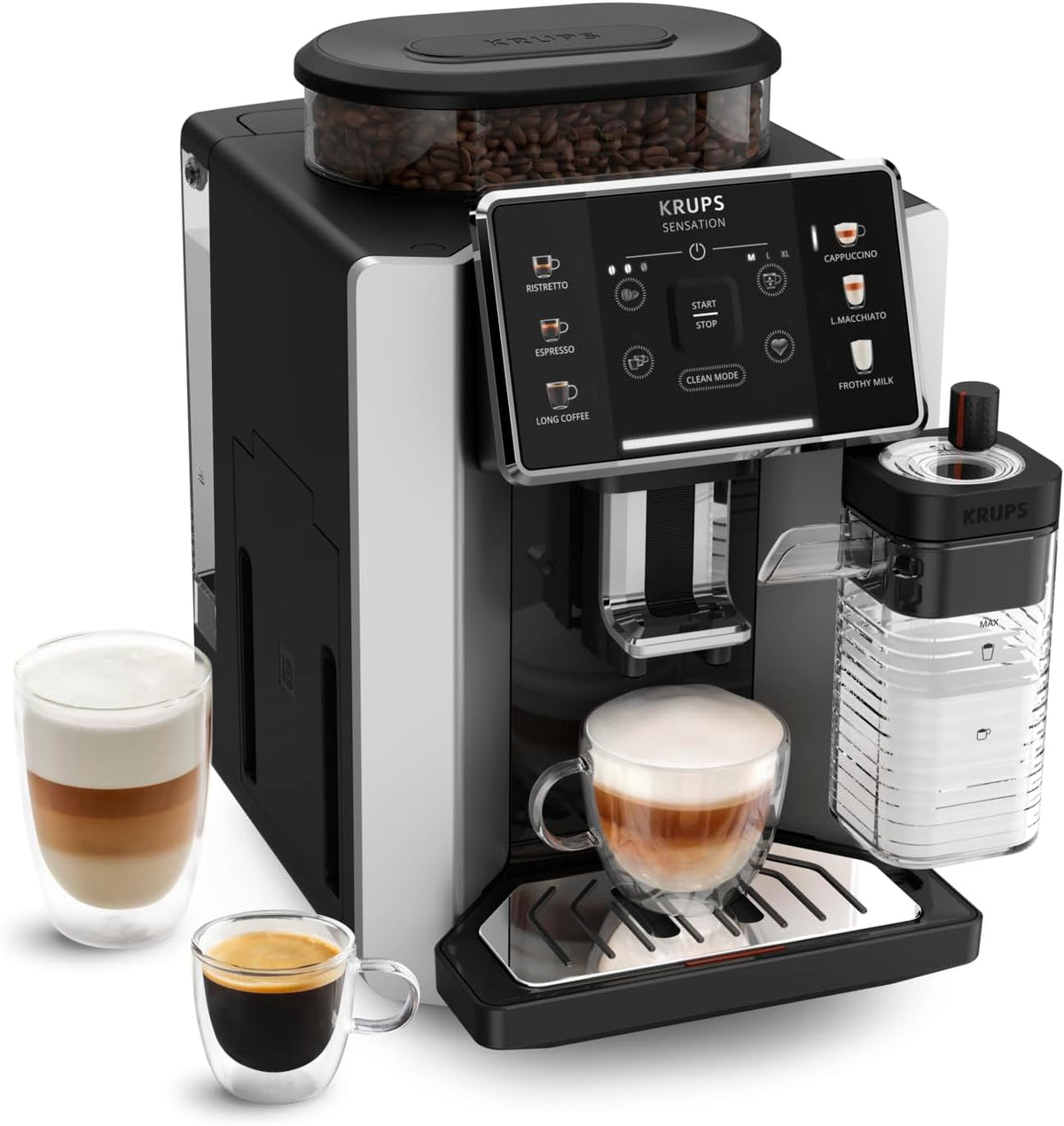 KRUPS Machine à café, 36, 4 CM, réglable, 1, 7 L, 15 bars, réservoir d'eau, Sensation Lait, Machine Espresso Automatique Compacte