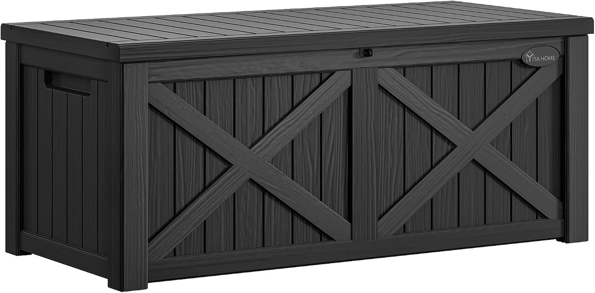 Conteneur, boîte de Rangement en résine imperméable, Banc de Rangement pour Patio, 450 L, YITAHOME, 143 × 60, 5 × 67 cm, 135 cm, 55 cm, 58, 5 cm