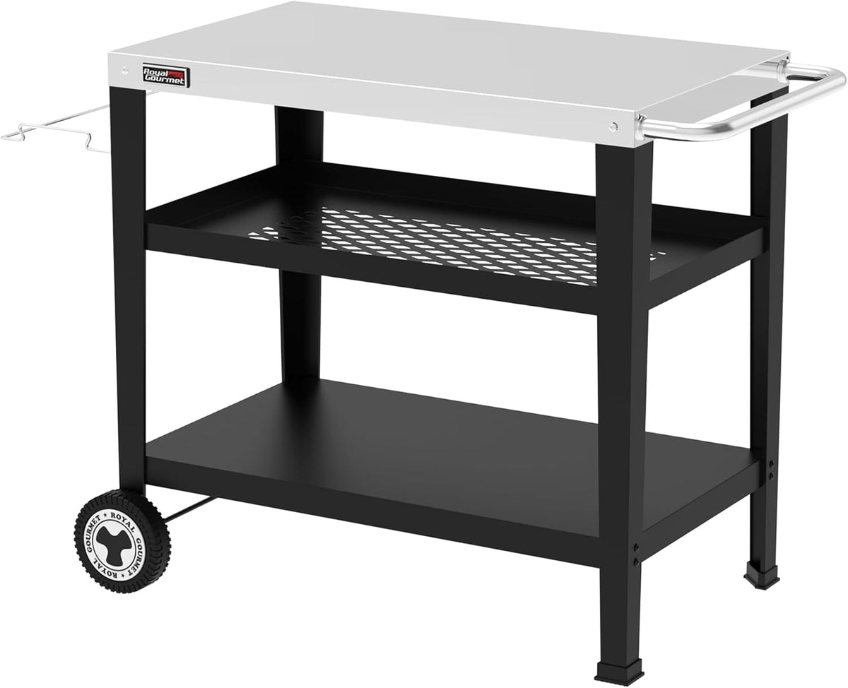 Barbecue, acier inoxydable, Table d'appoint d'extérieur, Chariot de Service à 3 étages avec Porte-Sac Poubelle, 85 × 50 cm, Royal Gourmet, portable