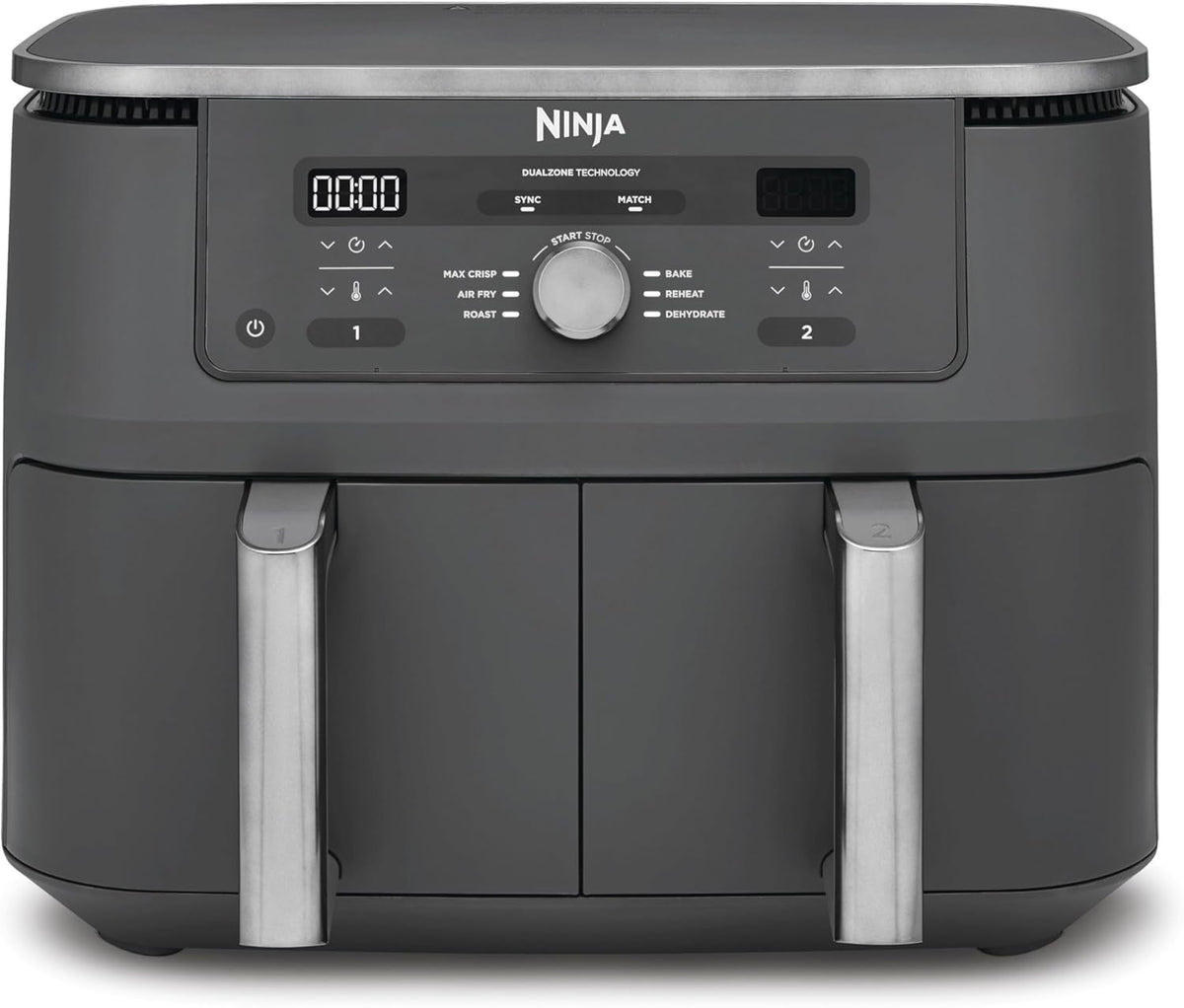 Friteuse sans huile, 68 L, Gris Métal, NINJA, 71 L, 27 cm, 6 MODES, 4.75L, 9.5L, 2 tiroirs, Friteuse à air Dual Zone MAX numérique