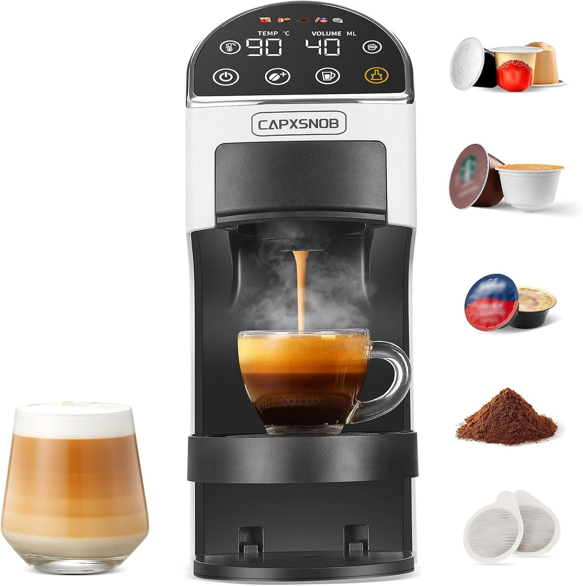 Machine à café CAPXSNOB Magician2, éclairage LED, 44 mm, 28 cm, 11, 4 cm, 28, 2 cm, 20 ml, ESE 44 mm, 80 °C, 96 °C, commande tactile, Dolce Gusto