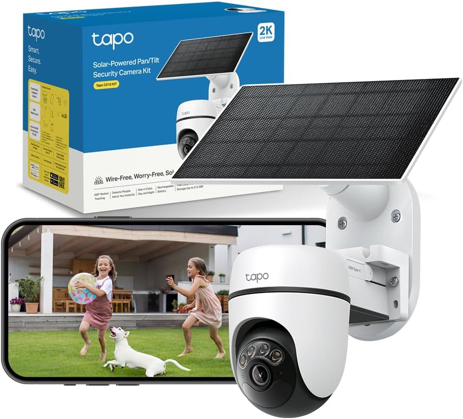 Caméra de surveillance, C610 Kit 2K 3MP Caméra WiFi Extérieur sans Fil avec Panneau Solaire, Tapo, C610 IP65, 6700mAh, Wi-Fi, Détection Humaine