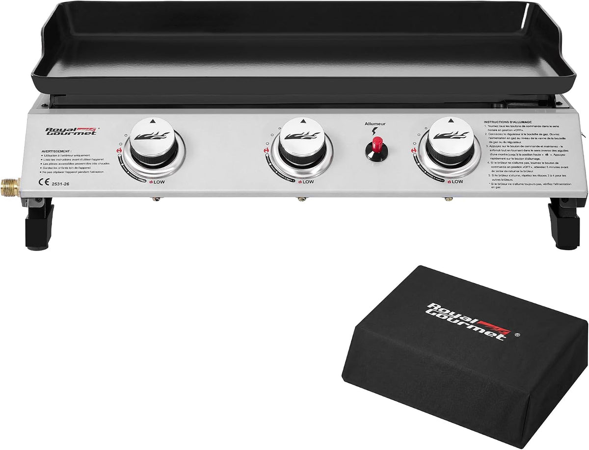 Plancha, 63, 5 × 36, 5 cm, portable pour le Camping et l' Extérieur, acier inoxydable, Royal Gourmet, 67, 0 × 48, 0 × 22, 5 cm, 74, 5 cm, 7.5kW