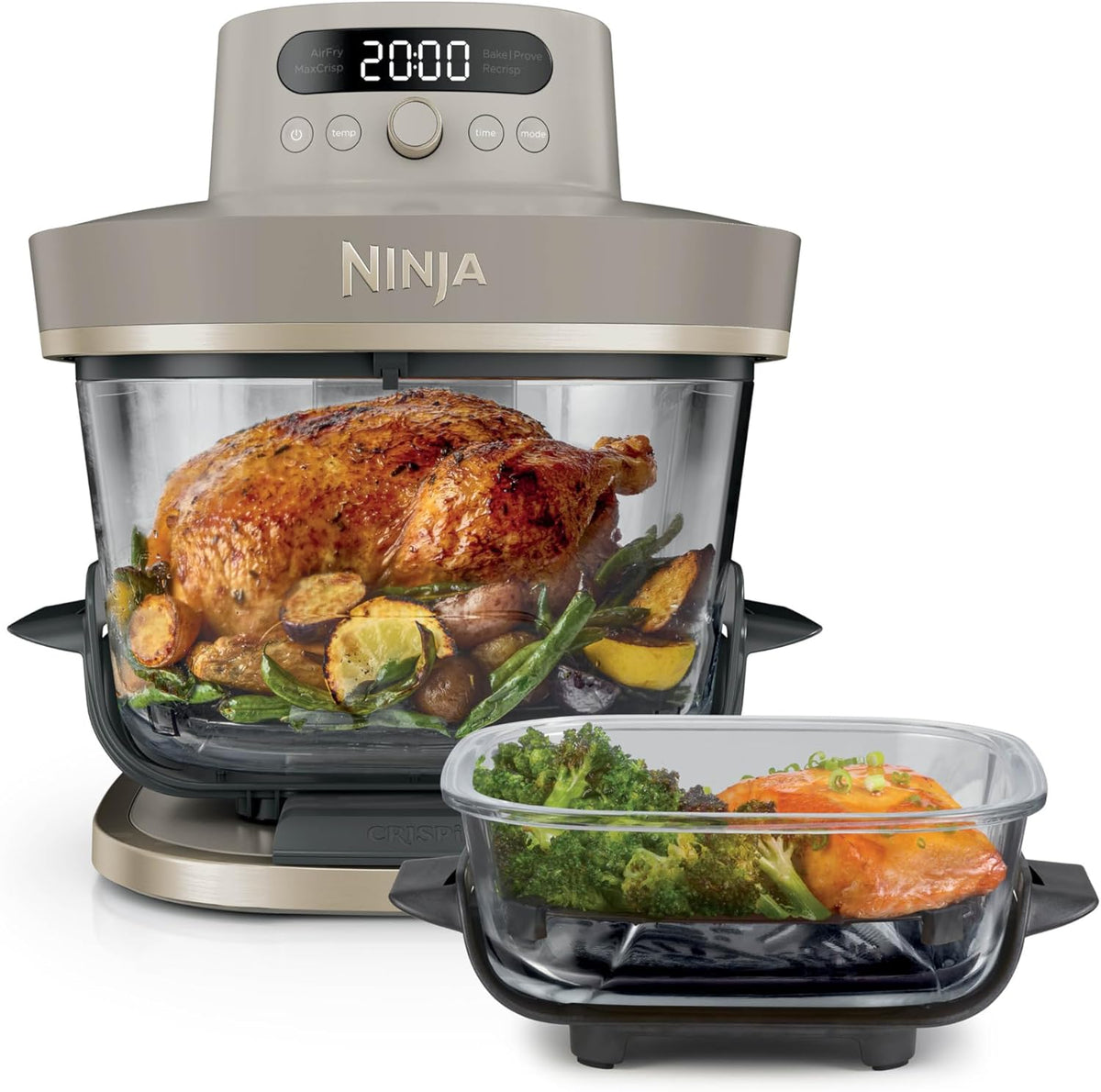 Friteuse sans huile, 5, 7 L, réglable, verre, NINJA, 2, 3 l, 2 050 W, 5 MODES, 5, 7l, 2, 3l, bols 5, 7l et 2, 3l, CRISPi PRO XL, Pierre/Or
