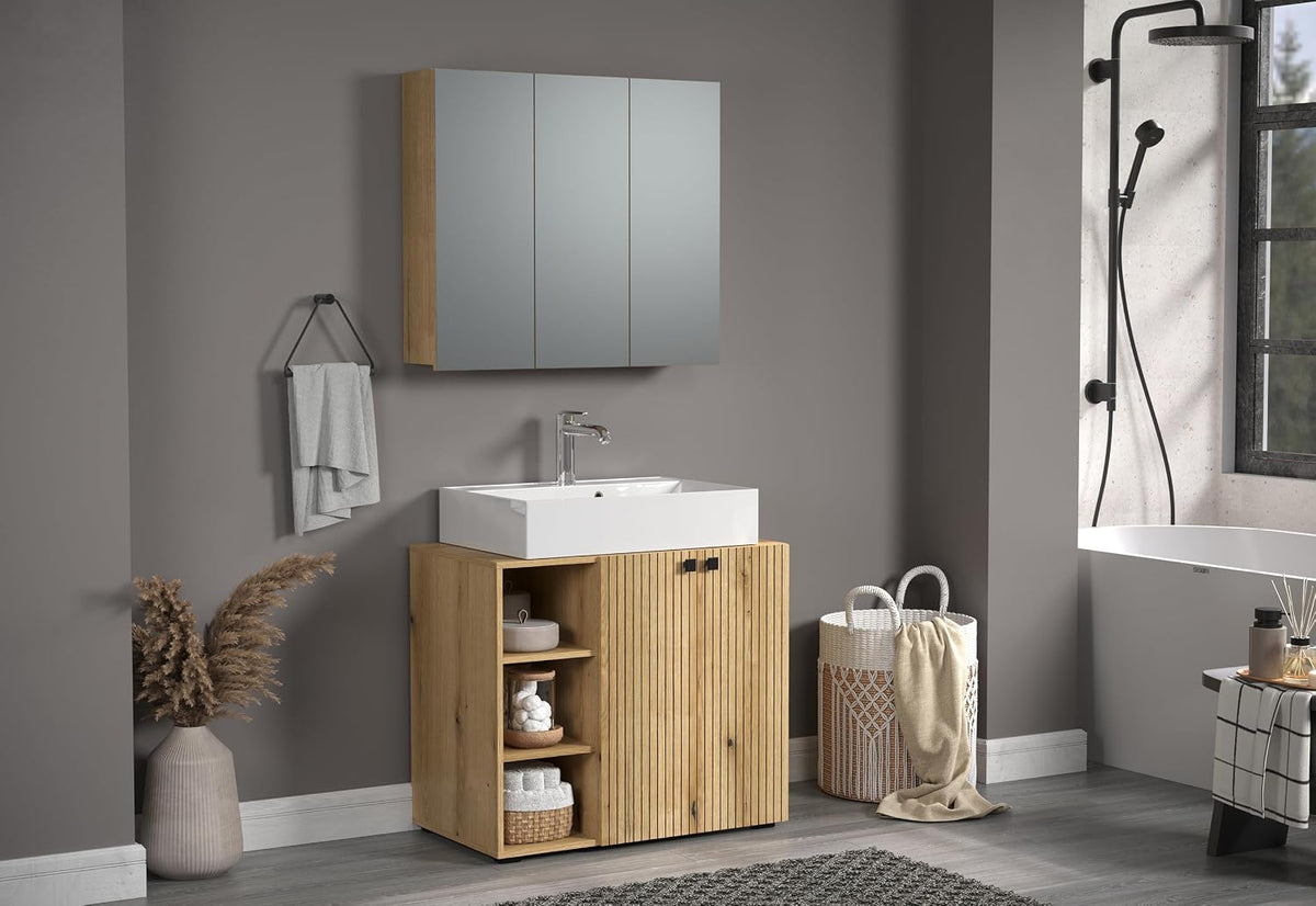 meuble trendteam smart living, Chêne avec Aspect rainuré, 90 × 186 × 53 cm, 5 portes, 9 étagères, PureBliss