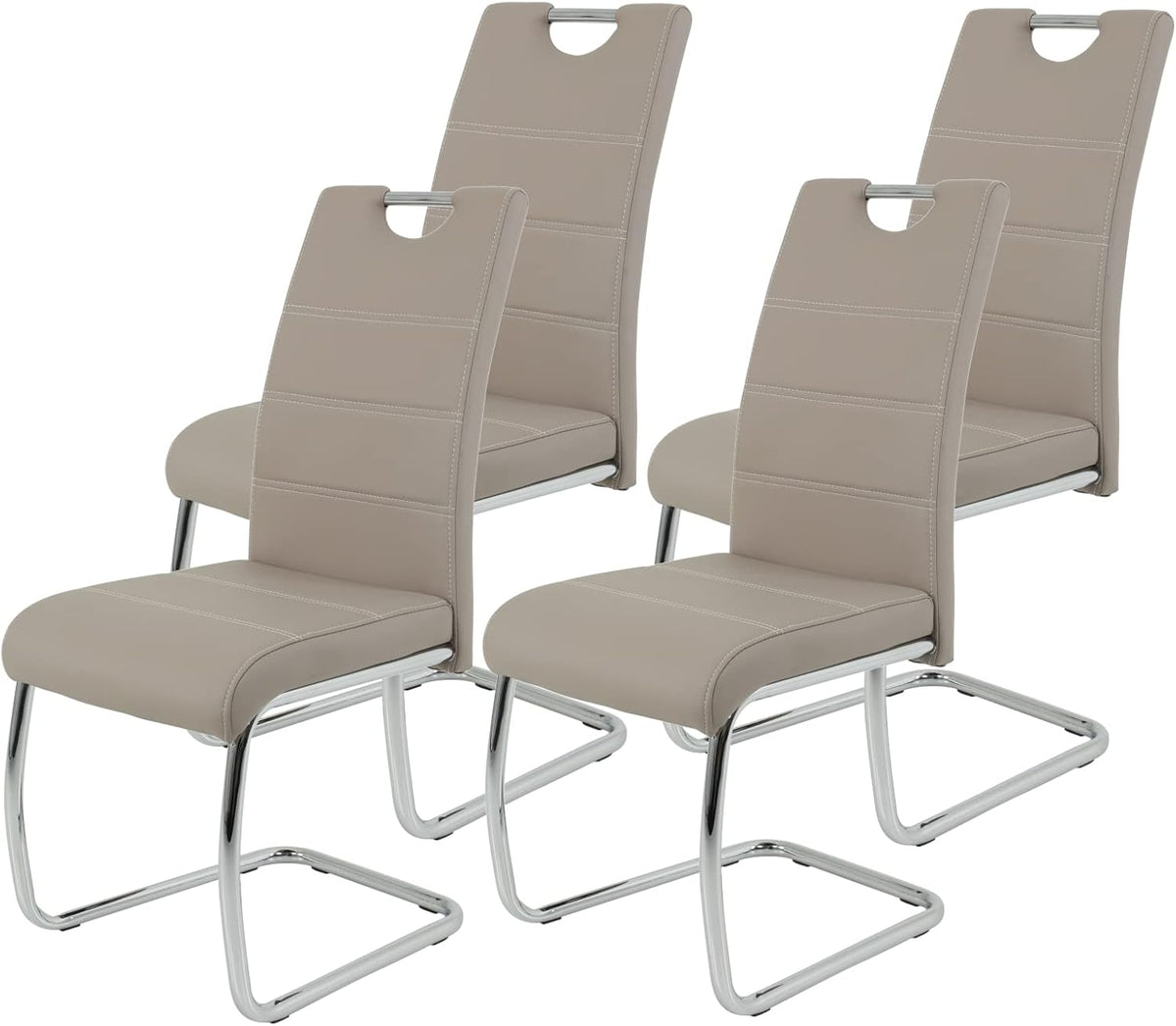 Chaise Hela Tische, En Simili Cuir Cappuccino, 42 × 57 × 98 cm, 42 cm, 57 cm, 46 cm, 44 cm, Poignée En Creux, Armature Métallique Chromée