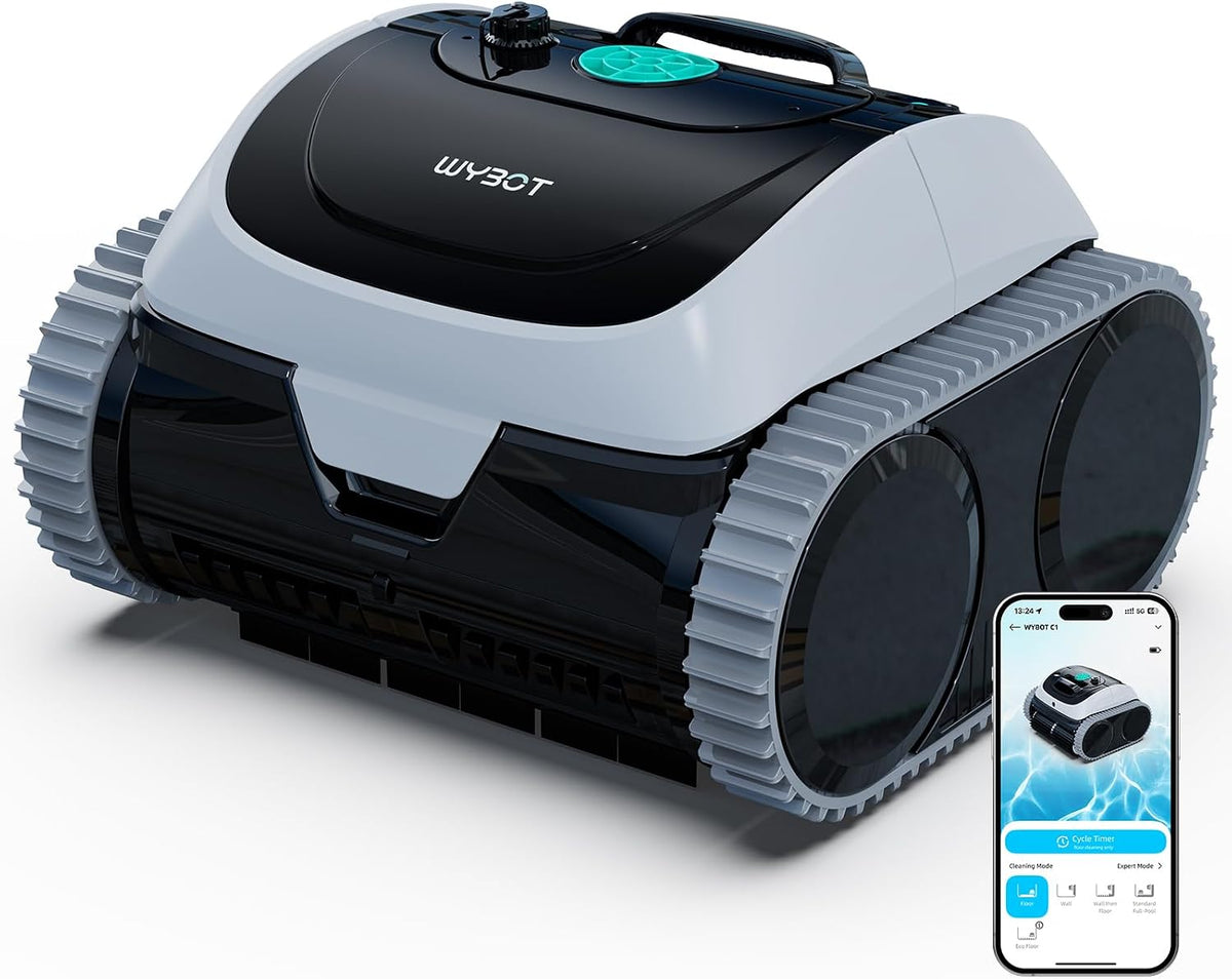 WYBOT Robot de piscine, 155min 155m2, verre, 155m2 Fond, Parois, Ligne d'eau