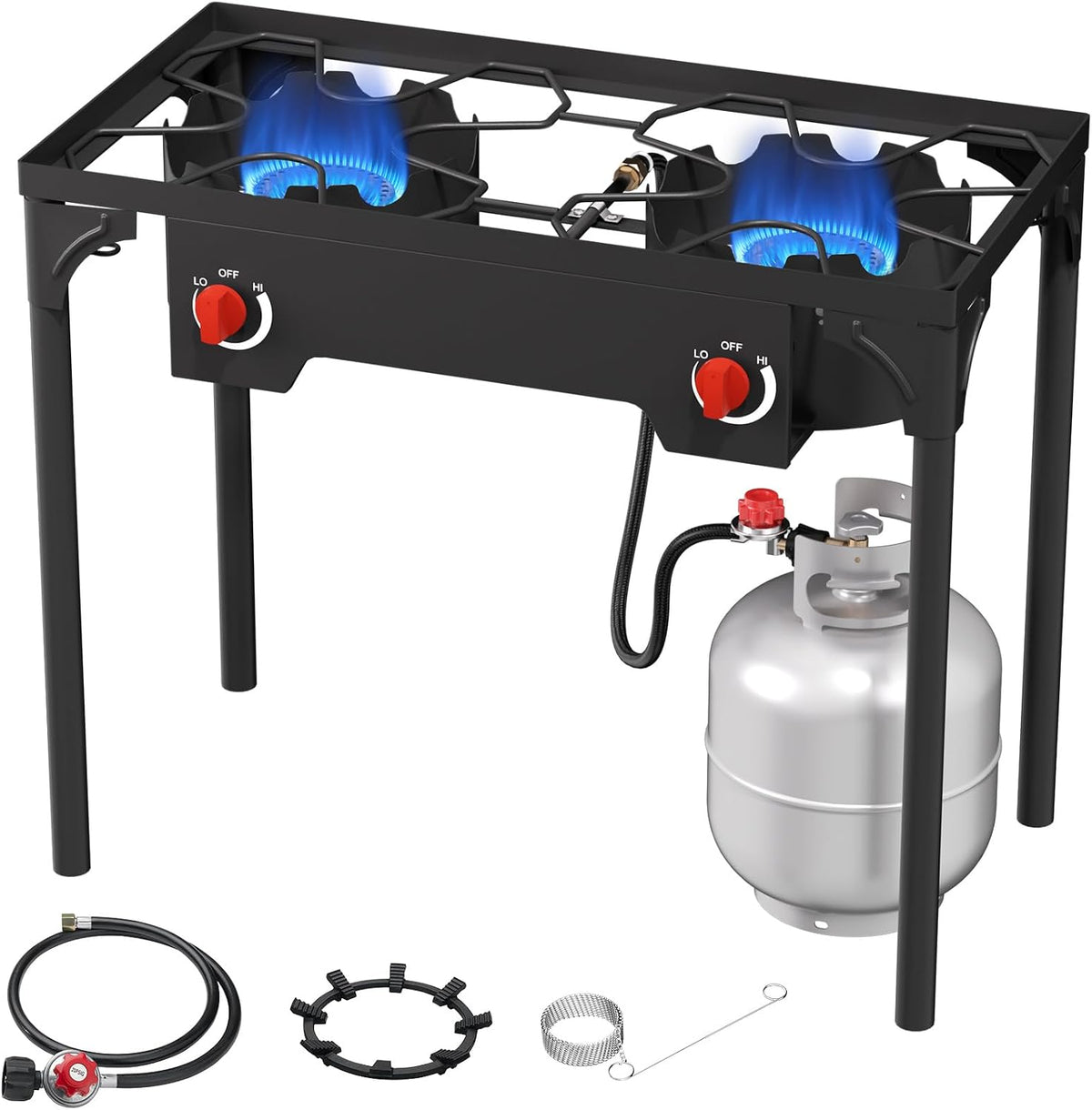 Réchaud, 150 000 BTU, brûleur au propane extérieur haute pression avec pieds amovibles, ADREAK, 78 × 43 × 75 cm, 75 000 BTU, 2 brûleurs