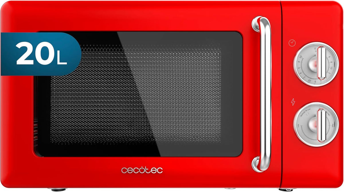 Cecotec Four micro-ondes, 700 W, 20 L, 6 niveaux, 20L, 700W, Micro-ondes Mécanique 20L Proclean 3010 Retro Rouge 700W, minuterie