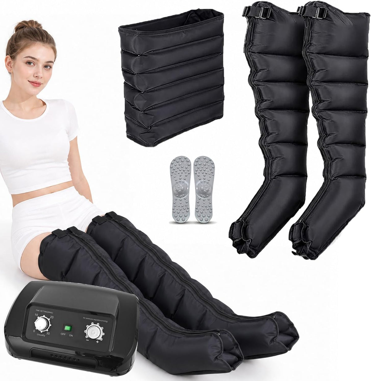 Masseur électriques pour les pieds, 60 cm, réglable, Botte De Pressothérapie Pour Jambes Et Ventre 6 Chambres XL, vanenferse, 68 cm
