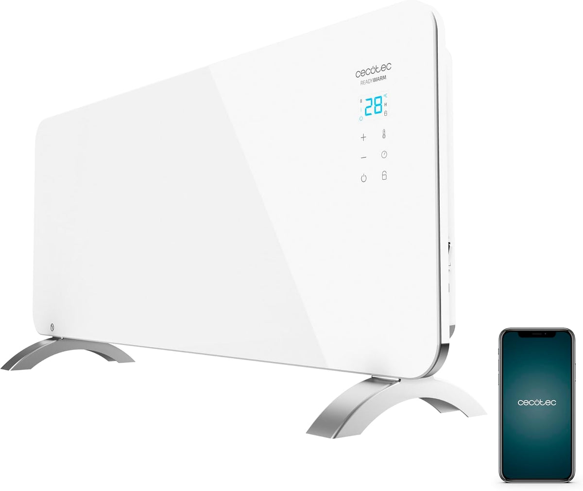 Cecotec Radiateur électrique, télécommande, verre, 2 modes, 2000 W, 1000 W, Ready Warm 6750 Crystal Connection. Radiateur convecteur design WIFI