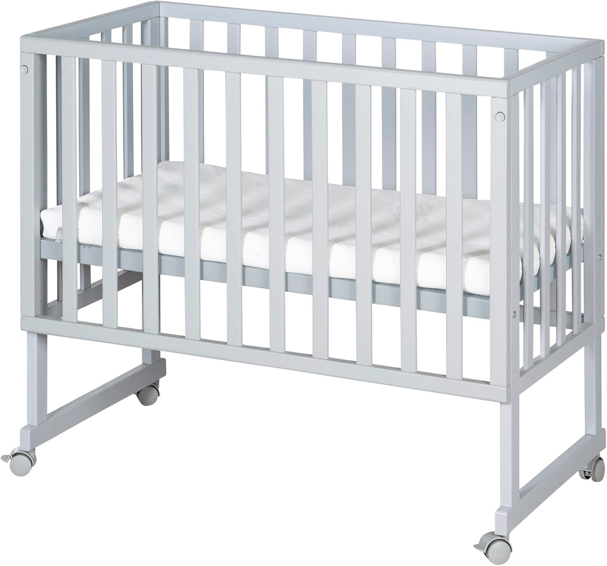 Lit roba, 45 × 90 cm, réglable, Bois Gris, 80, 5 × 90 × 49, 5 cm, 40, 6 cm, 7 niveaux, Hauteur Réglable, Ensemble Complet avec Berceau
