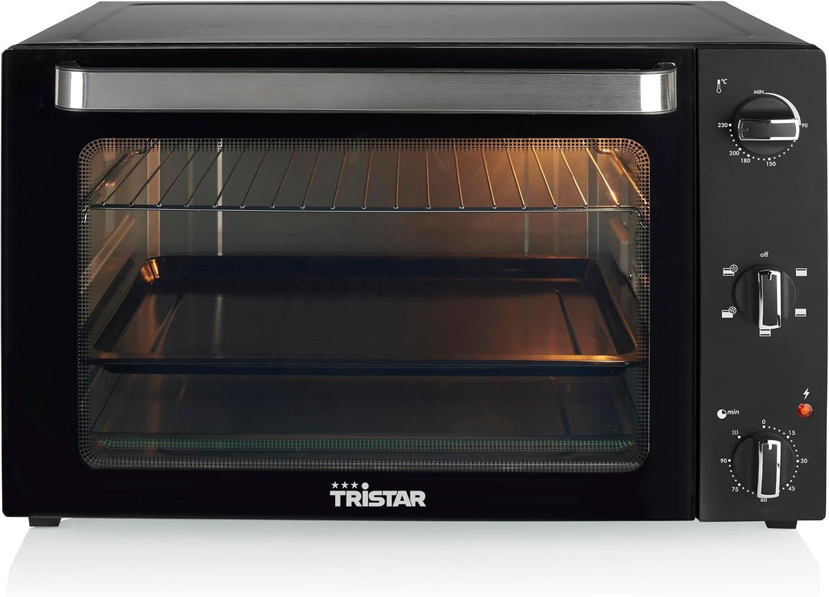 Mini four, 60 L, Thermostat réglable jusqu'à 230°C, Tristar, OV-3640, 2000 Watt, Minuterie 90 min, avec Lampe Intérieure, fonction gril