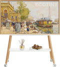 Support TV sur pied, 75 pouces, design chevalet avec structure en métal et étagère en bois, ECOTINY, 40 kg, portable, bureau