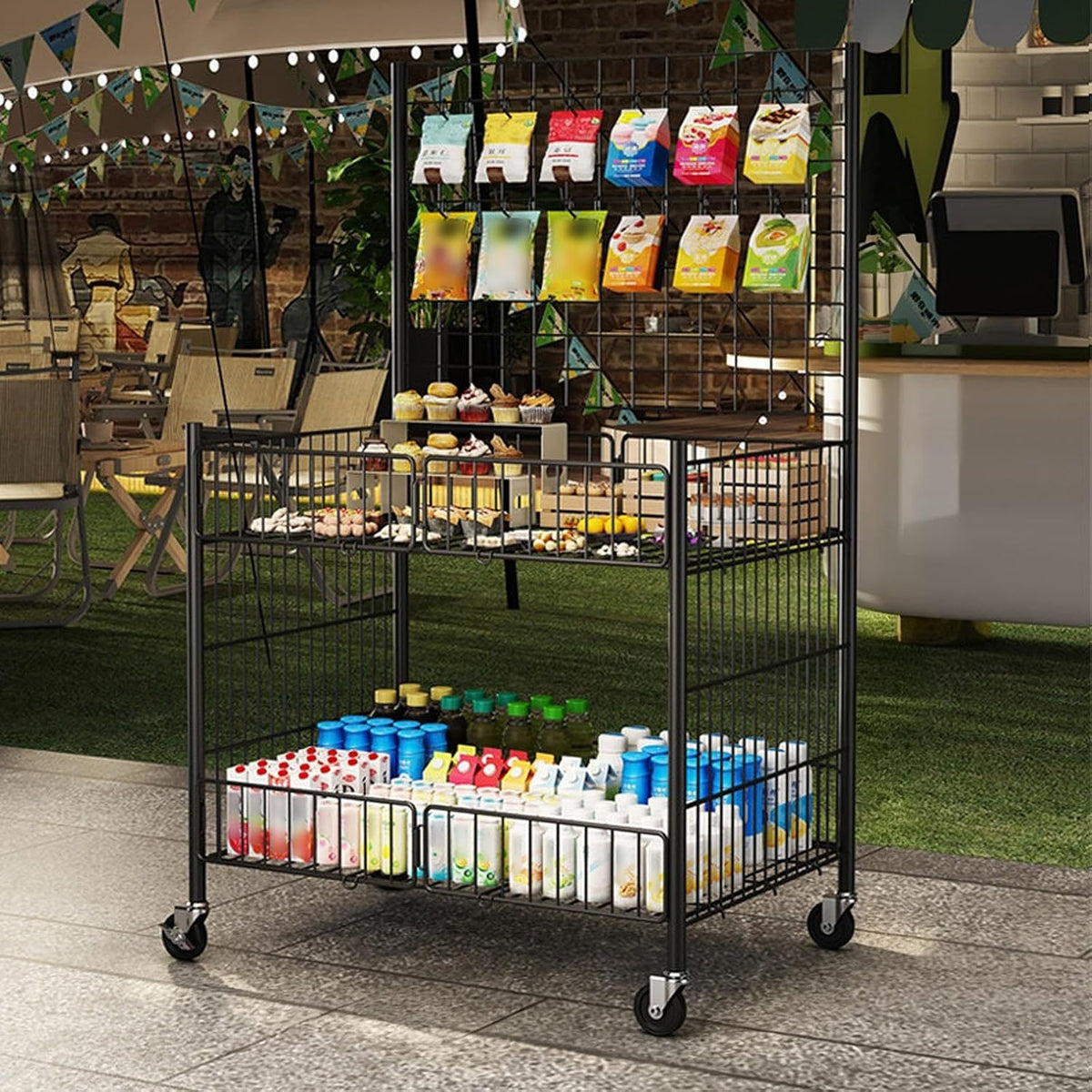Étagère de gondole, support d'Étal Mobile en Métal portable Pliable avec roulettes, 4 pouces, CJWKXQOL